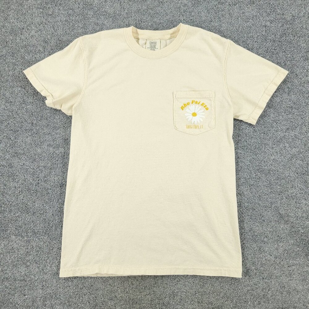 Comfort Colors Shirt Men Small Beige Rho Psi Eta Graphic Tee Pocket Short Sleeve